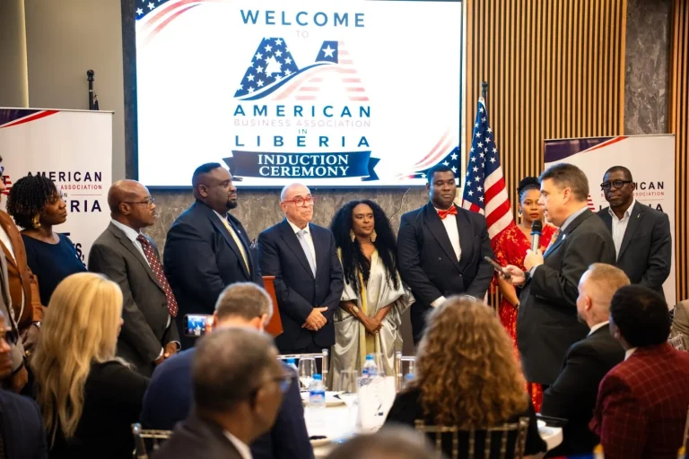 U.S. Embassy Chargé d'Affaires Joseph E. Zadrozny inducts ABAIL’s new officials in Monrovia.